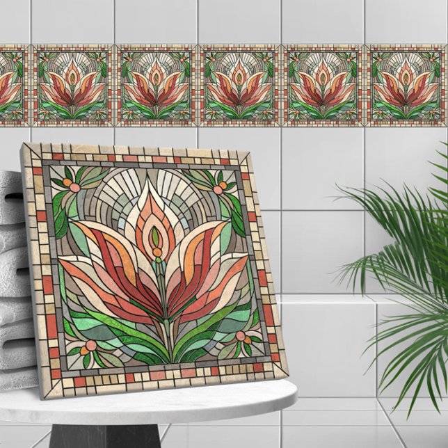 Mosaikglas av nedfläckad av tulippblommor kakelplatta (Skapare uppladdad)