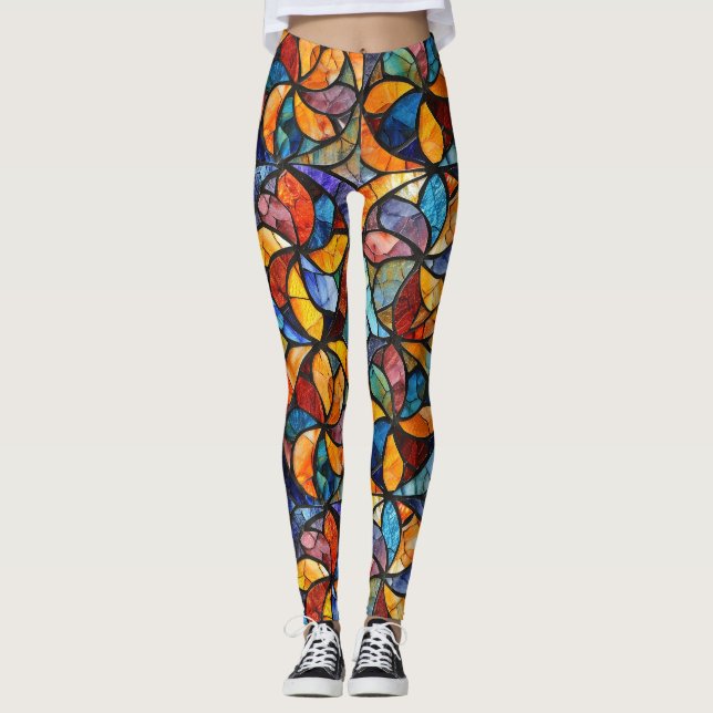 Mosaikglas Broderade Modeleggings Leggings (Framsida)