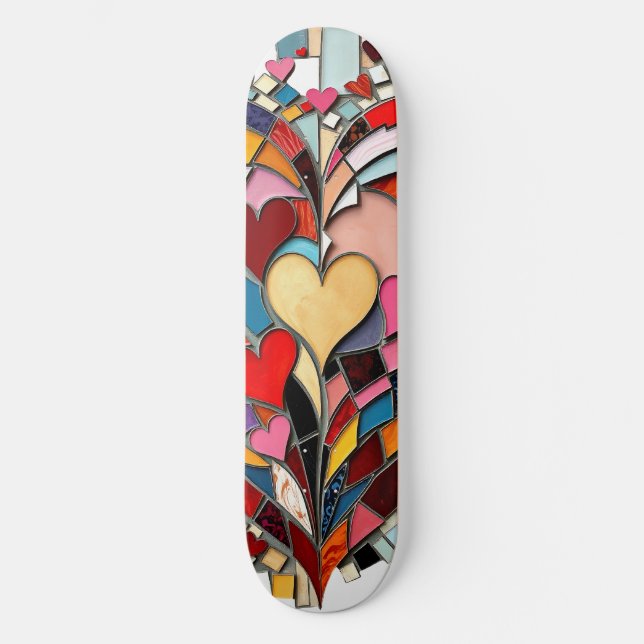Mosaikhjärta av kärlek mini skateboard bräda 18,5 cm (Framsida)