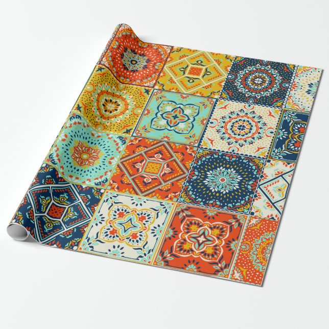 Mosaikillustration av marockansk plattmosaik mönst presentpapper (Utrullad)