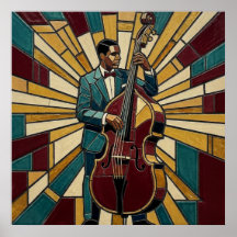 Mosaikjazzbassistaffisch glasmålning musik