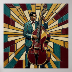 Mosaikjazzbassistaffisch glasmålning musik poster