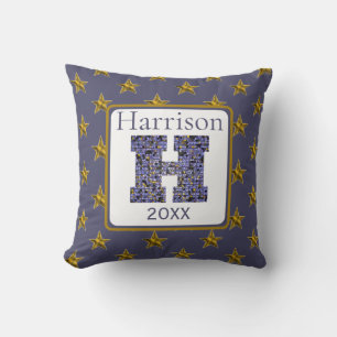 Mosaikmonogram Initial Guldstjärnor Bokstav H Kudde