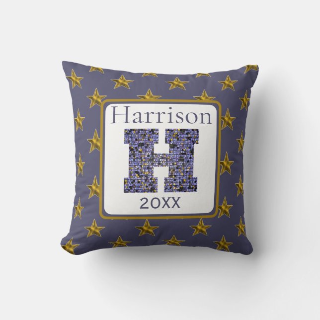 Mosaikmonogram Initial Guldstjärnor Bokstav H Kudde (Framsida)