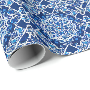 Mosaikmönster i indigo och koboltblått presentpapper