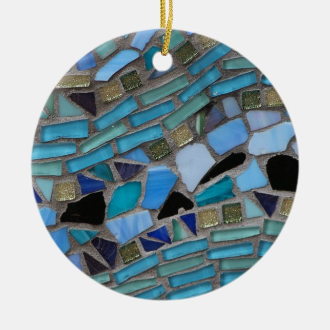 Mosaikplattor i blått och grönt julgransprydnad keramik (Framsidan)