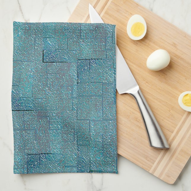 Mosaikskärningar med cyan till grått struktur kökshandduk (Vikt i Fjärdedel)