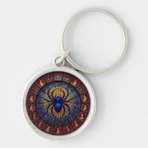 Mosaikspindelnyckelring Rund Silverfärgad Nyckelring