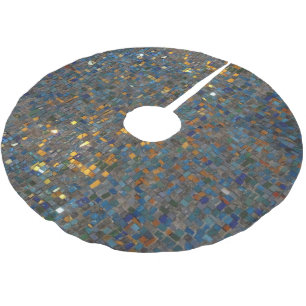 Mosaikstenar i blått och guld julgransmatta borstad polyester