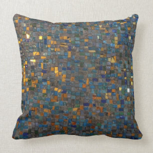 Mosaikstenar i blått och guld kudde
