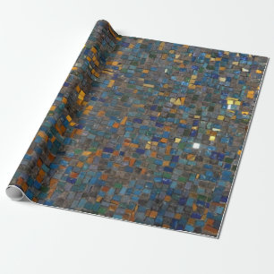 Mosaikstenar i blått och guld presentpapper