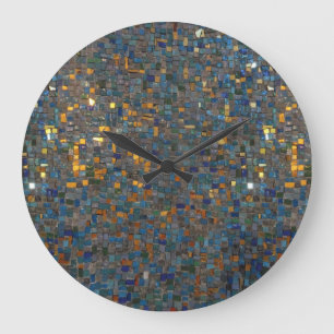 Mosaikstenar i blått och guld stor klocka