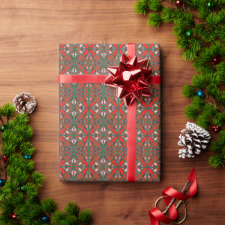 Mosaikstil Röd och Grön Jul Presentpapper