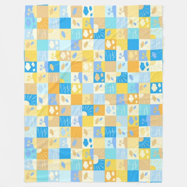 Mosaikstrand och hav inspirerad sommar fleecefilt (Framsidan)