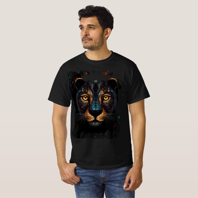 Mosaiksvart panter med nedfläckad glaseffekt t shirt (Hel framsida)