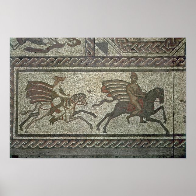 Mosaiktrottoaren från den romerska villan vid låg poster (Framsidan)