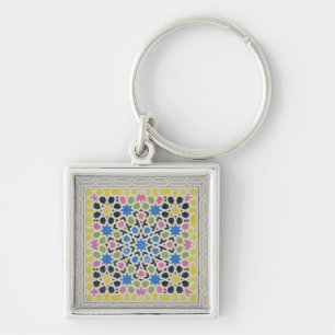 Mosaisk design från Alhambraen, från 'araben Fyrkantig Silverfärgad Nyckelring