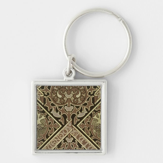 Mosaisk ecklesiastisk tapetdesign fyrkantig silverfärgad nyckelring (Framsidan)