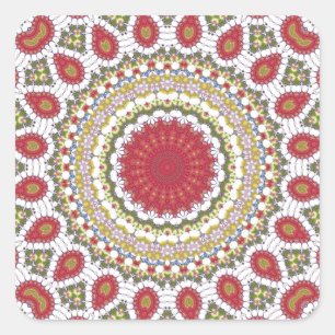 Mosaisk geometrisk design för röda juvlar fyrkantigt klistermärke