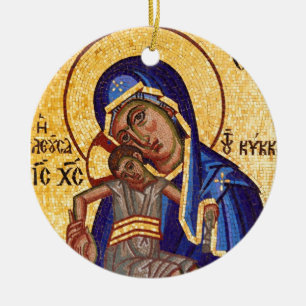 Mosaisk Madonna & barnsymbol Julgransprydnad Keramik