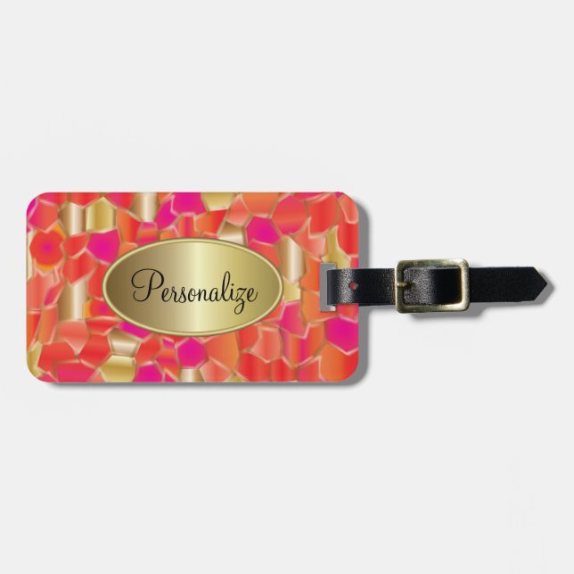 Mosaisk populär orange, rosor och guld- design bagagebricka (Horisontell Framsida)