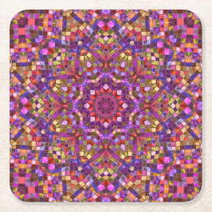 Mosaisk PurpleVintage FractalKaleidoscope Underlägg Papper Kvadrat