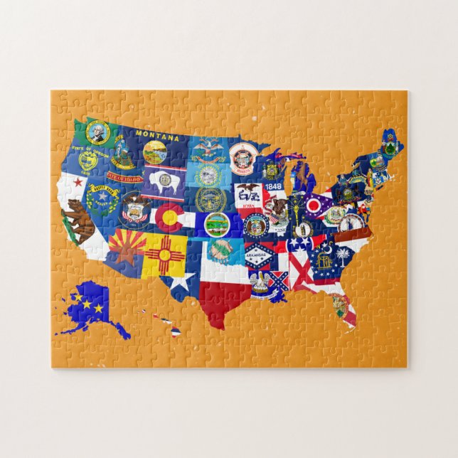 Mosaisk USA kartastatsflaggor Pussel (Horisontell)