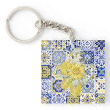 Mosaiska blommor i blått och Gult