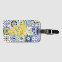 Mosaiska blommor i blått och Gult