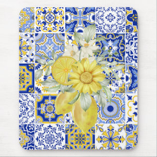 Mosaiska blommor i blått och Gult Musmatta