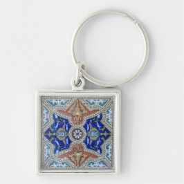 Mosaiskt fotografi av marockansk mosaik - fyrkantig silverfärgad nyckelring