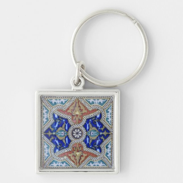Mosaiskt fotografi av marockansk mosaik - fyrkantig silverfärgad nyckelring (Framsidan)