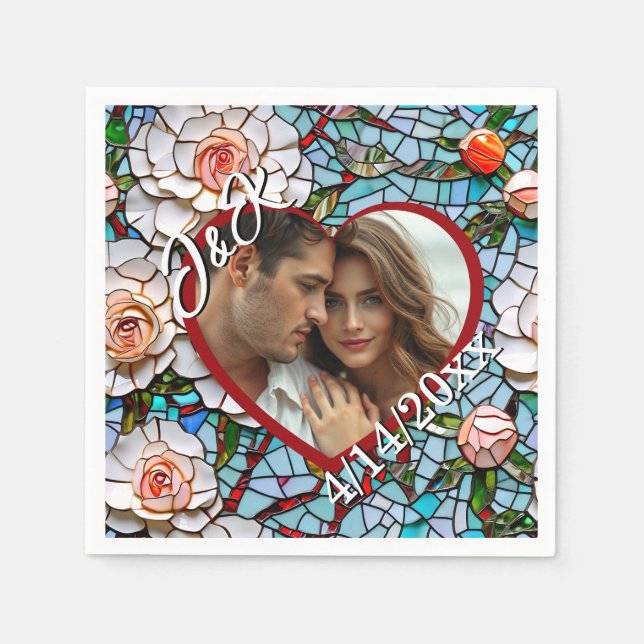 Mosaiskt glasaktigt och Tile Bröllop Personlig Pappersservett (Framsidan)