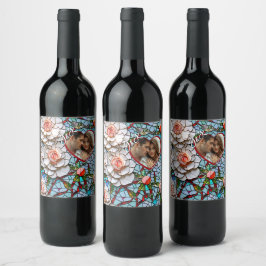 Mosaiskt glasaktigt och Tile Bröllop Personlig Vinflaska Etikett