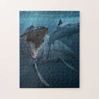 Mosasaurus chasing shark poster akryltryck pussel