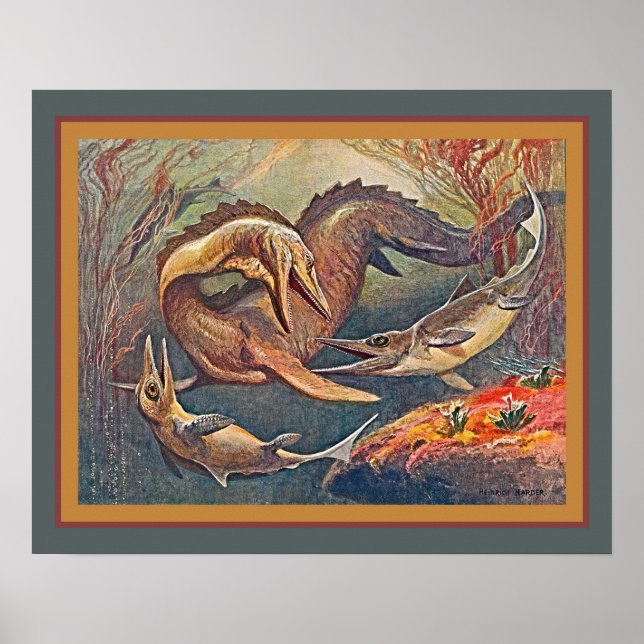 Mosasaurus & Ichthyosaurs ca.1912 Heinrich Harder Poster (Framsidan)