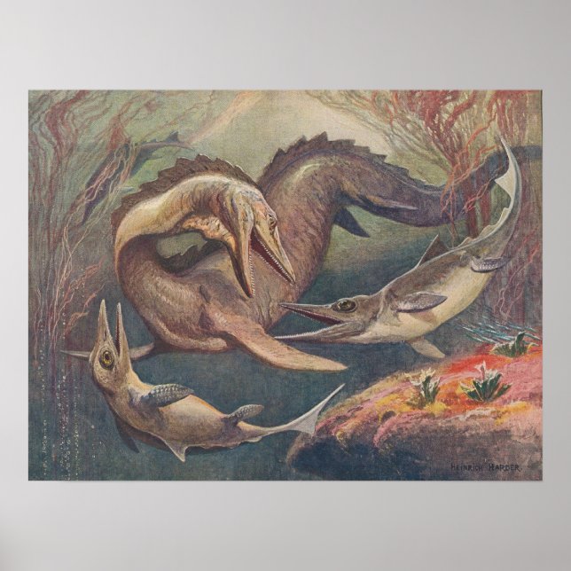 Mosasaurus Ichthyosaurus Antique Skriv ut Poster (Framsidan)