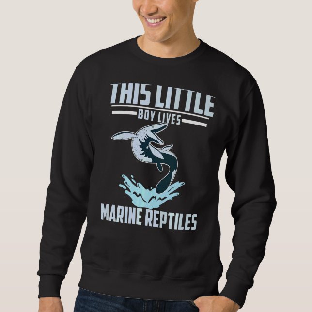 Mosasaurus PreHistorius Den lilla pojken bor Marin Lång Ärmad Tröja (Framsida)