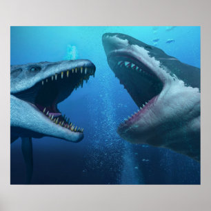 Mosasaurus versus megalodon poster
