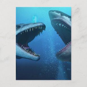 Mosasaurus versus megalodon vykort