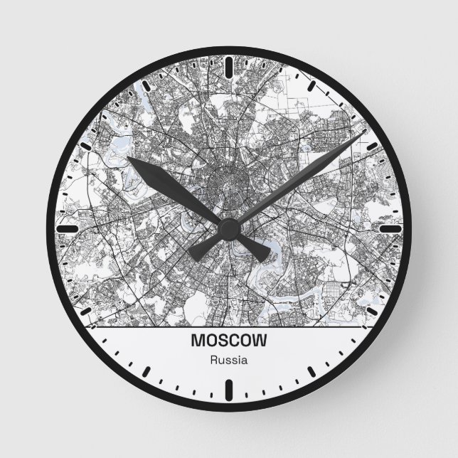 Moscow Clock City Line Art Rund Klocka (Framsida)
