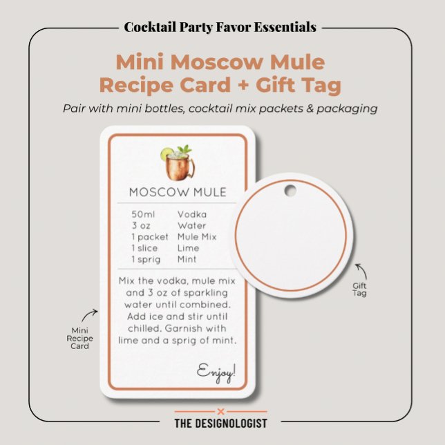 Moscow Mule Mini Drinkreceptkort Tilläggskort (Create a coordinated cocktail party favor with this Mini Moscow Mule recipe card and matching tag.)