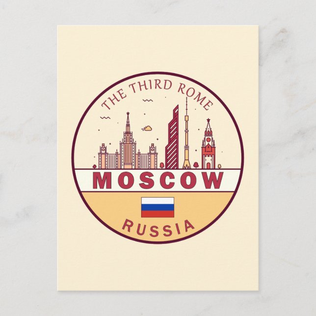 Moscow Russia City Skyline Emblem Vykort (Framsida)