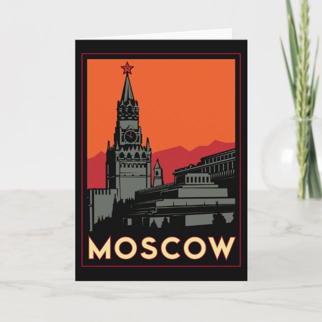 Moscow russia kremlin art deco retro-resa kort (Framsida)