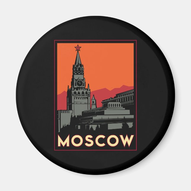 Moscow russia kremlin art deco retro-resa magnet (Framsidan)