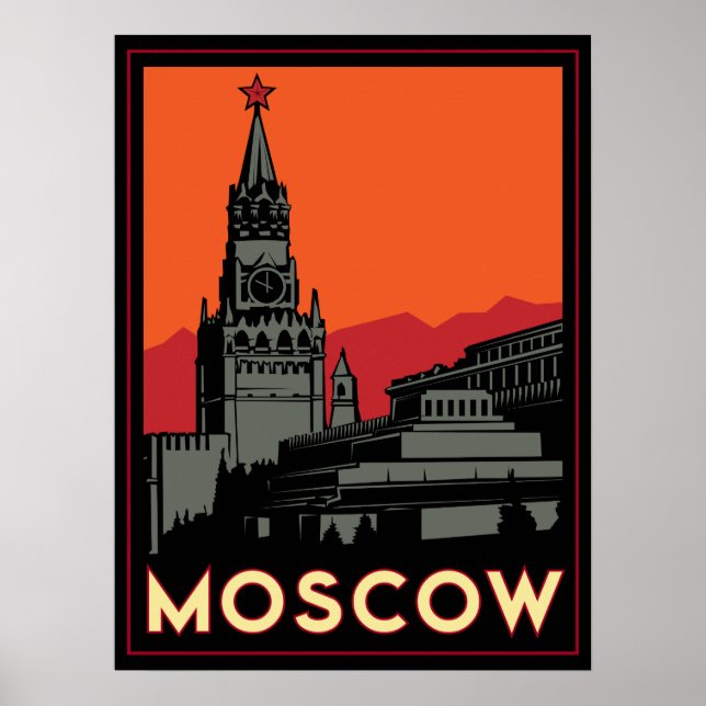 Moscow russia kremlin art deco retro-resa poster (Framsidan)