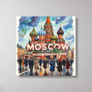 Moscow St Basilius Skyline Scen Canvas Konst