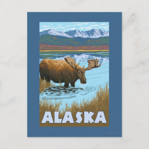 Mose Drinking Vatten Vintage resor Poster Vykort