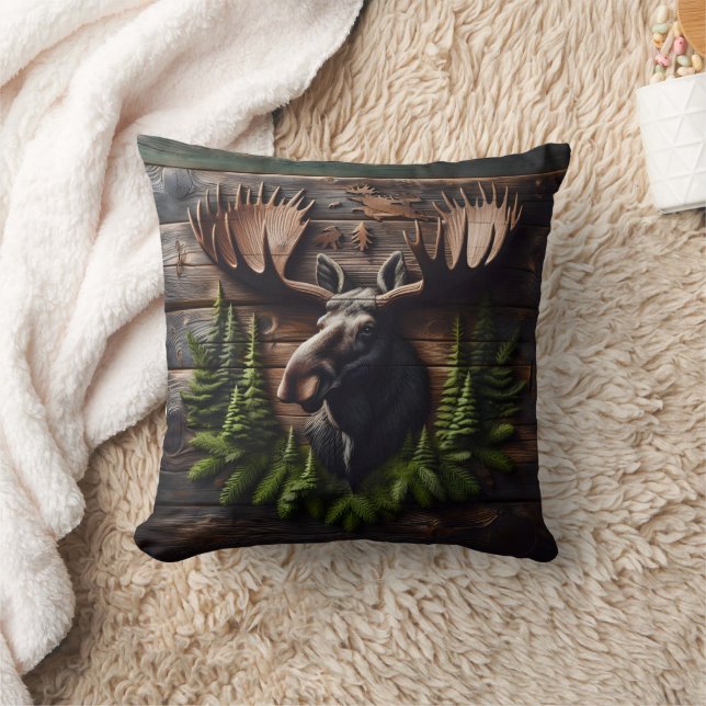 Mose Head Wall Mount med Gräs Foliage Kudde (Filt)