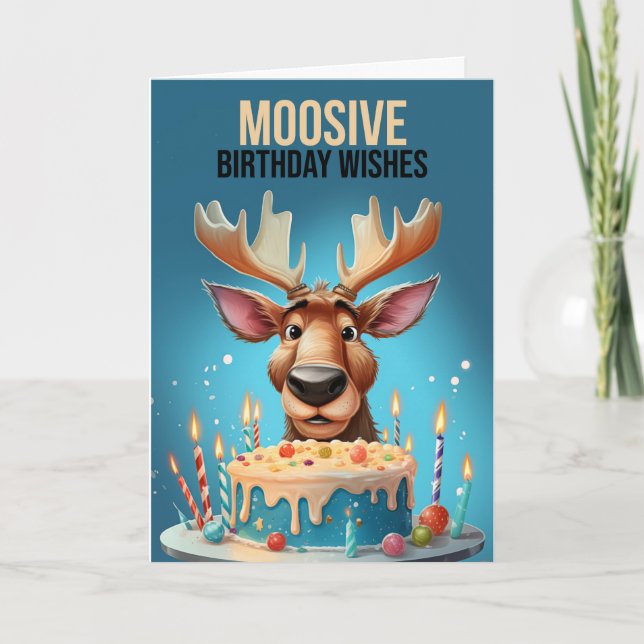 Mose och Birthday Cake Cute Moose Tack Kort (Framsida)